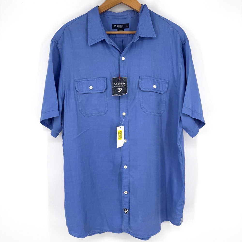 NEW Cremieux Mens XL Linen Blend Short Sleeve Shirt Blue Camp Preppy Coastal